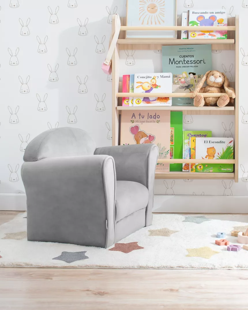 Poltrona bambini con braccioli in velluto grigio - Consegna gratuita