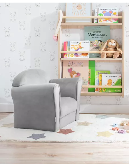Poltrona bambini con braccioli in velluto grigio - Consegna gratuita