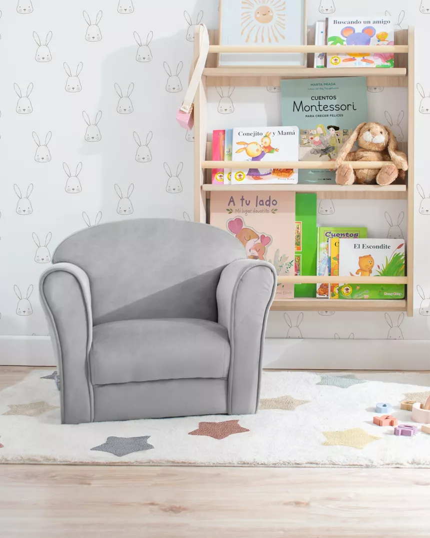 Poltrona bambini con braccioli in velluto grigio - Consegna gratuita