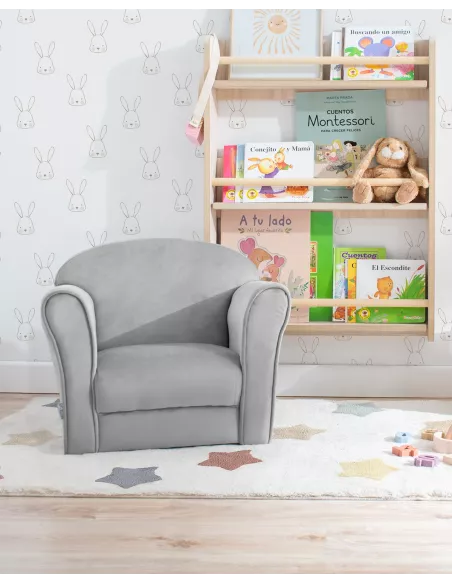 Poltrona bambini con braccioli in velluto grigio - Consegna gratuita