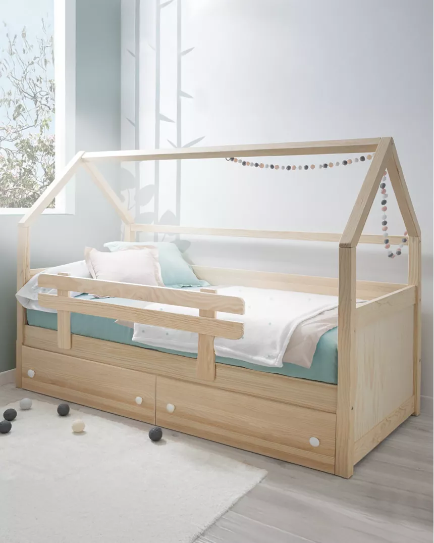 Letto casetta legno natural con cassetti-Consegna gratuita