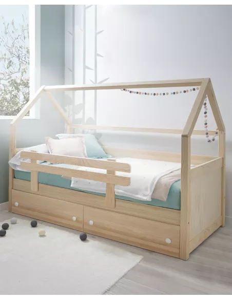 Letto casetta legno natural con cassetti-Consegna gratuita