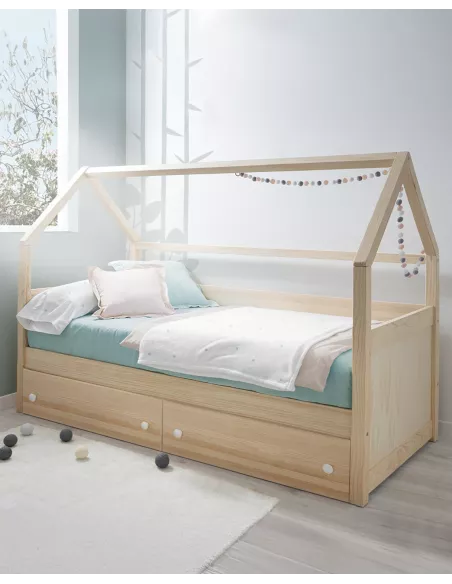 Letto casetta legno natural con cassetti-Consegna gratuita