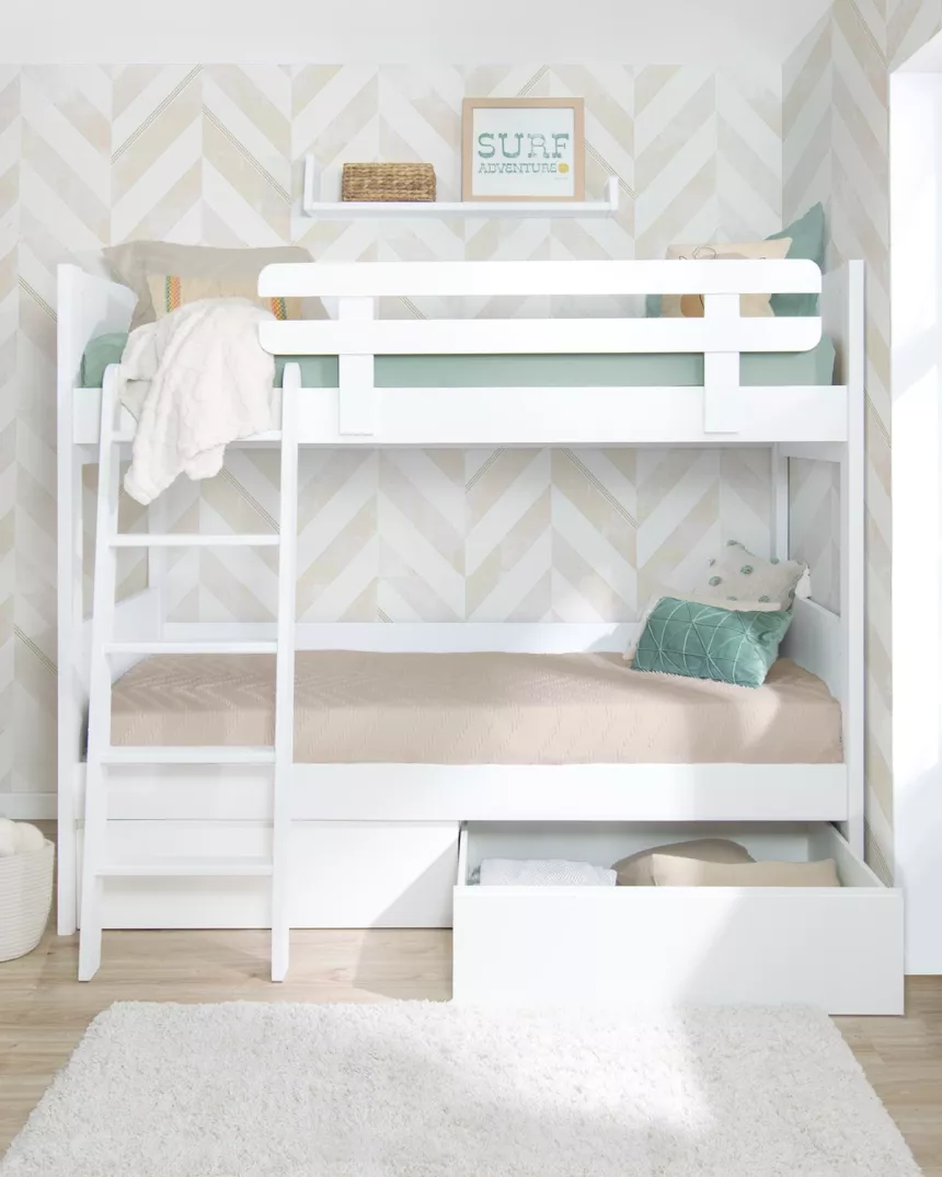 letto a castello per bambini lineare con cassetti