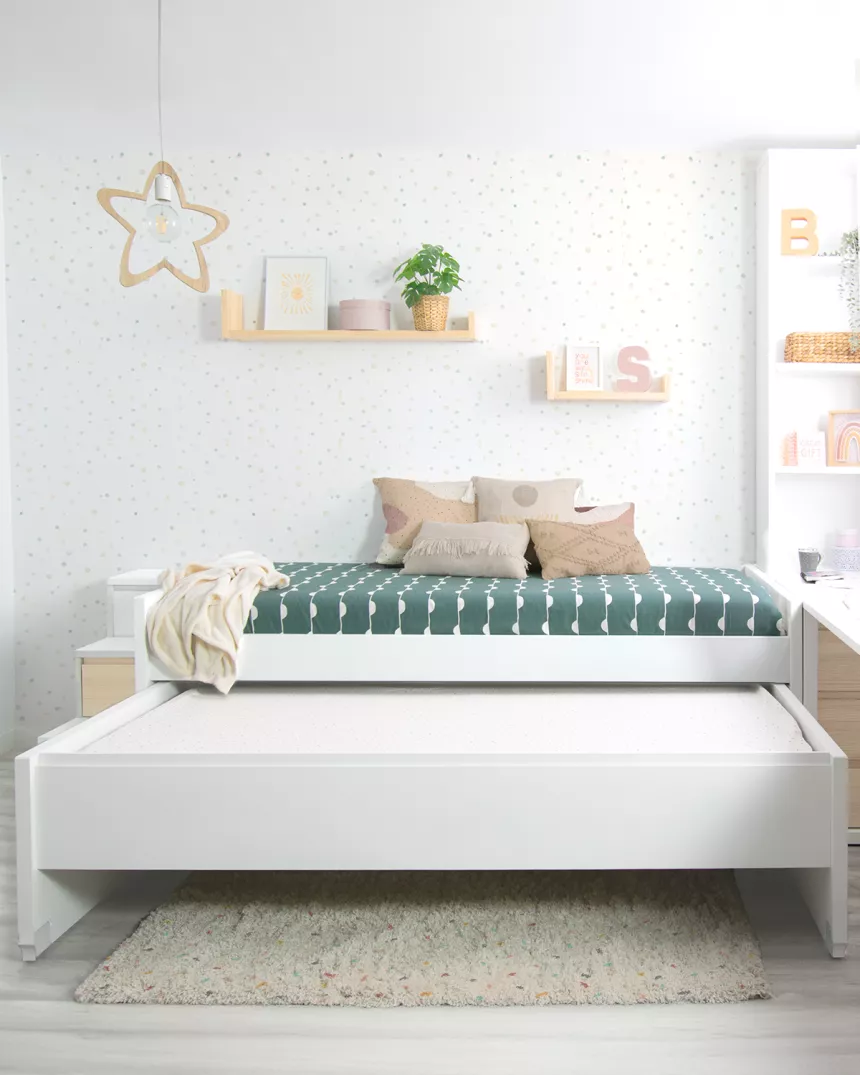 Letto estraibile e cassetti compatto legno naturale Lineare 2