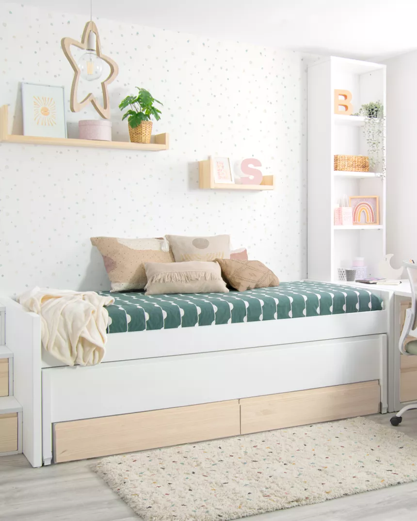 Letto estraibile e cassetti compatto legno naturale Lineare