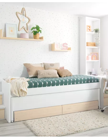 Letto estraibile e cassetti compatto legno naturale Lineare