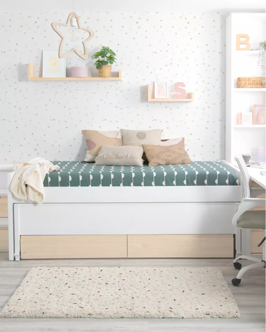 Letto estraibile e cassetti compatto legno naturale Lineare