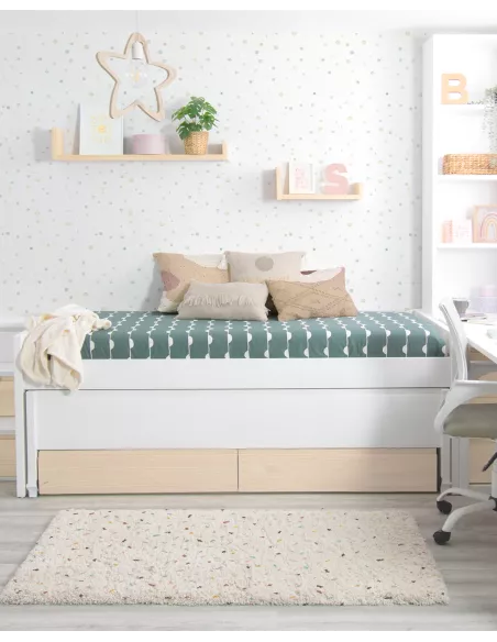 Letto estraibile e cassetti compatto legno naturale Lineare