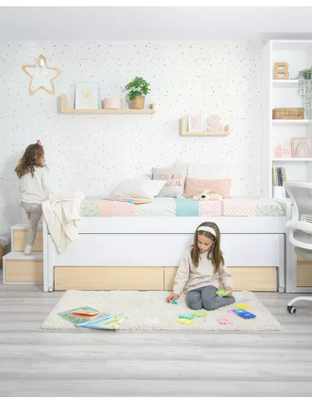 Letto estraibile e cassetti compatto legno naturale Lineare