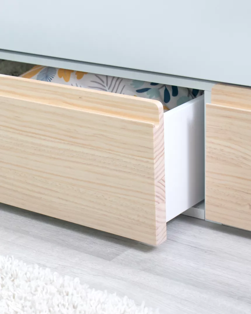 Letto estraibile e cassetti compatto legno naturale Lineare