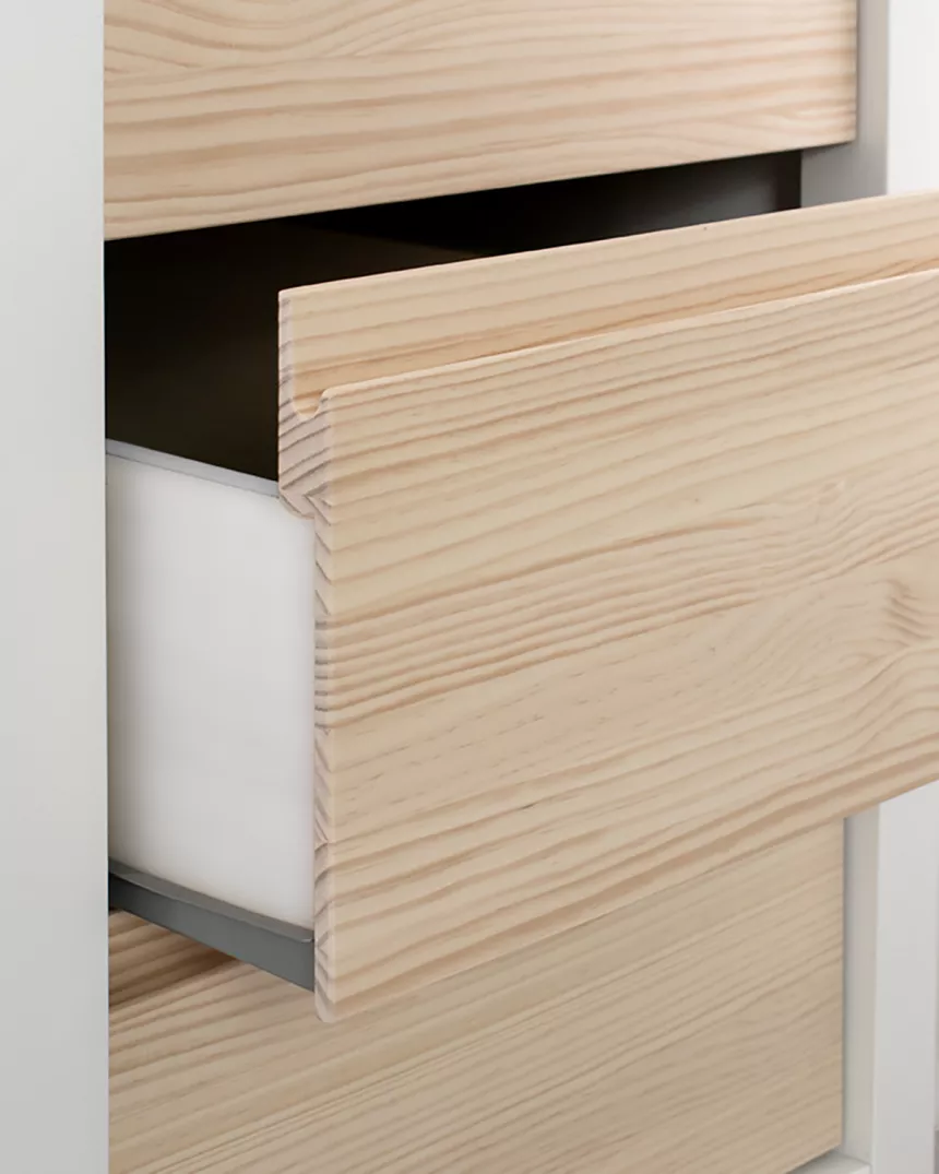 Scrivania con cassettiera imbotitta in legno naturale