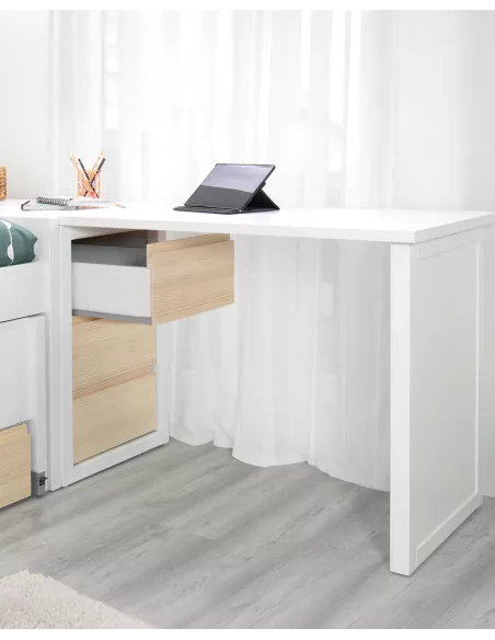 Scrivania con cassettiera imbotitta in legno naturale