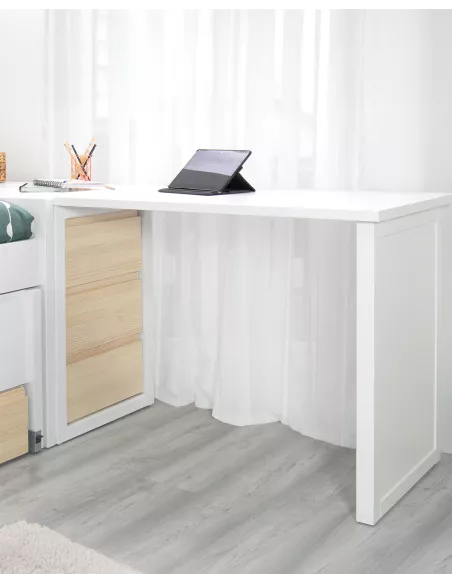 Scrivania con cassettiera imbotitta in legno naturale