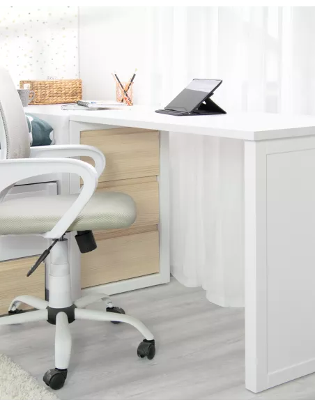 Scrivania con cassettiera imbotitta in legno naturale