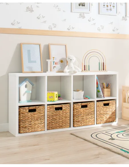 Libreria a scaffale con 4 cesti portaoggetti