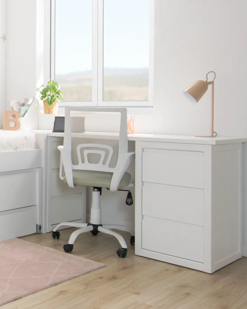 Scrivania con cassettiera imbotitta e cassettiera Lineare