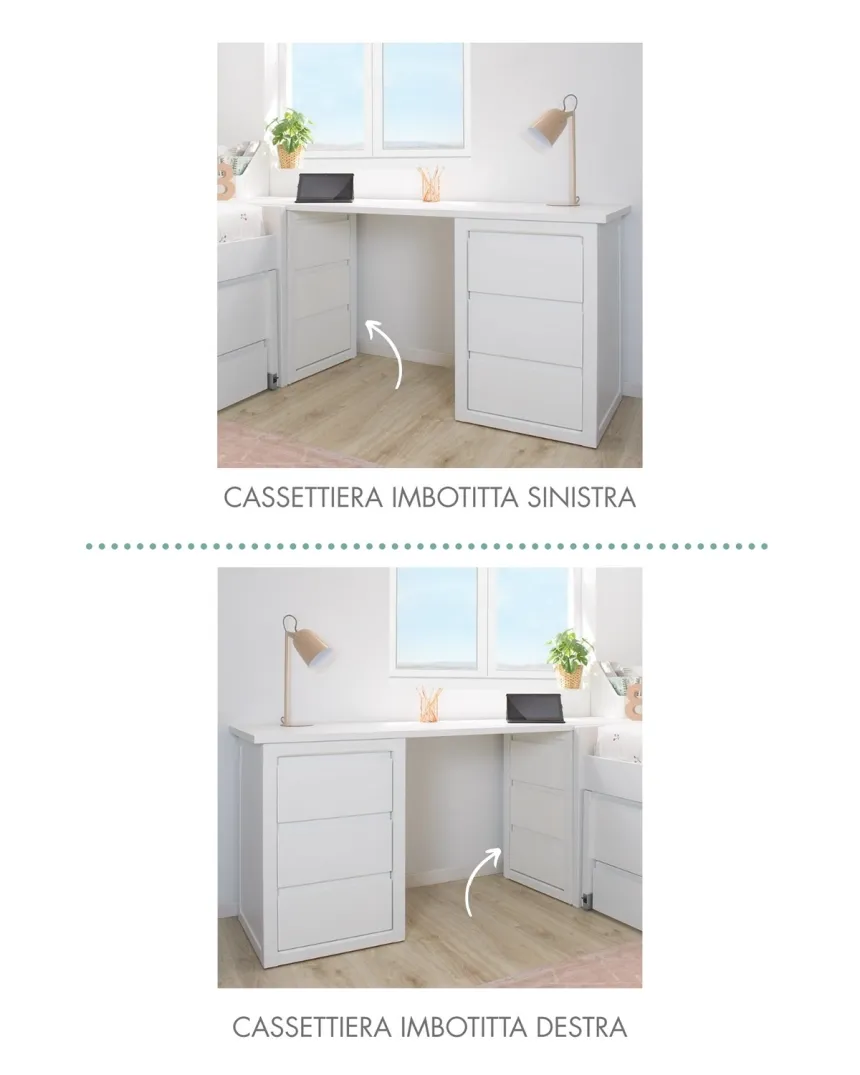 Scrivania con cassettiera imbotitta e cassettiera Lineare