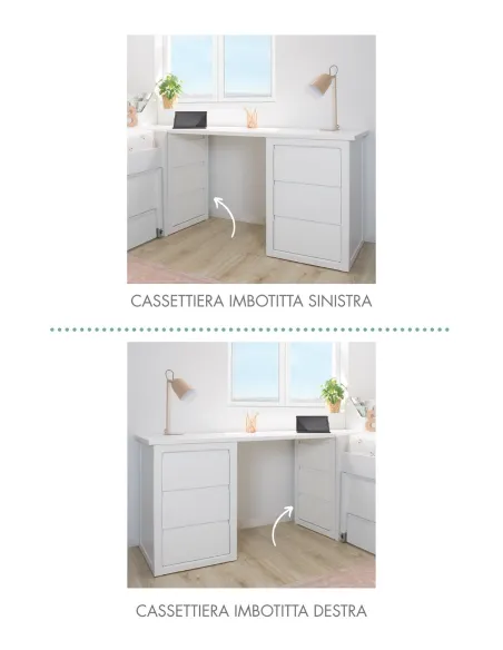 Scrivania con cassettiera imbotitta e cassettiera Lineare