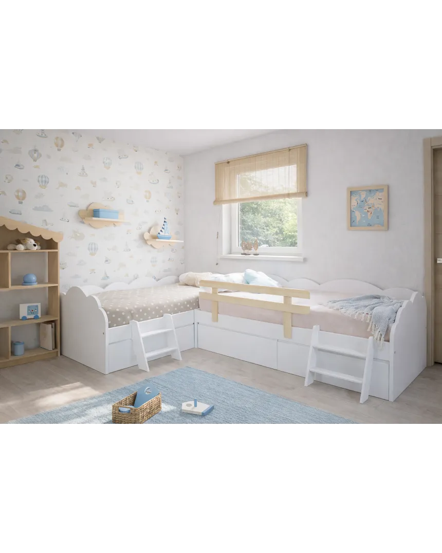 Letto per bambini nuvola con cassetti a L – Pack 2 letti 90x190