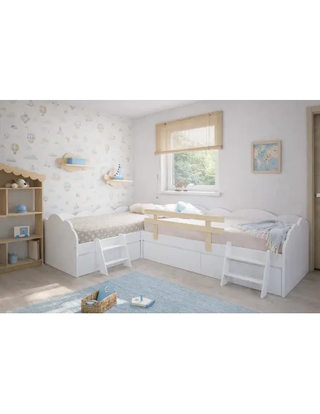 Letto per bambini nuvola con cassetti a L – Pack 2 letti 90x190