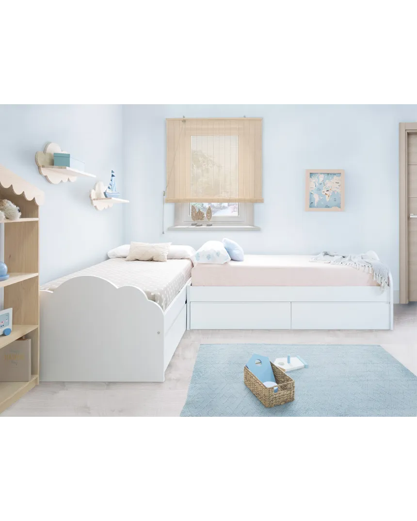 Letto per bambini nuvola con cassetti a L – Pack 2 letti 90x190