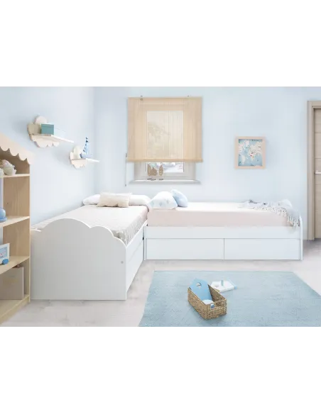 Letto per bambini nuvola con cassetti a L – Pack 2 letti 90x190