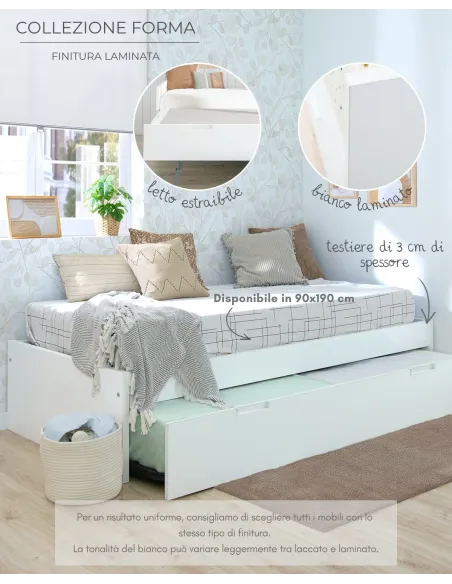 Letto estraibile laminato bianco 90x190 basso - Consegna rapida
