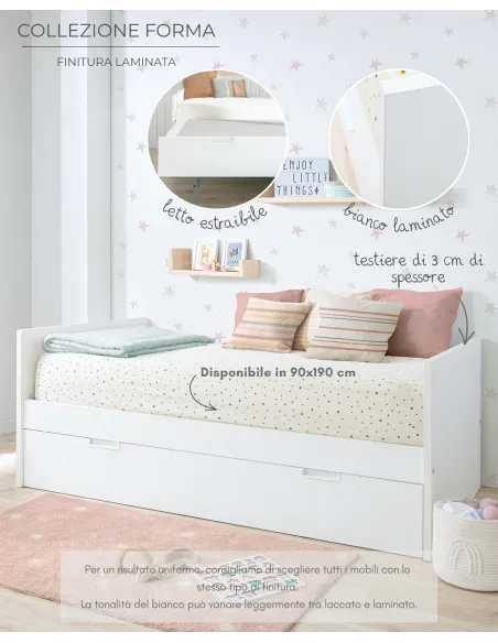 Letto estraibile laminato bianco 90x190 - Consegna rapida