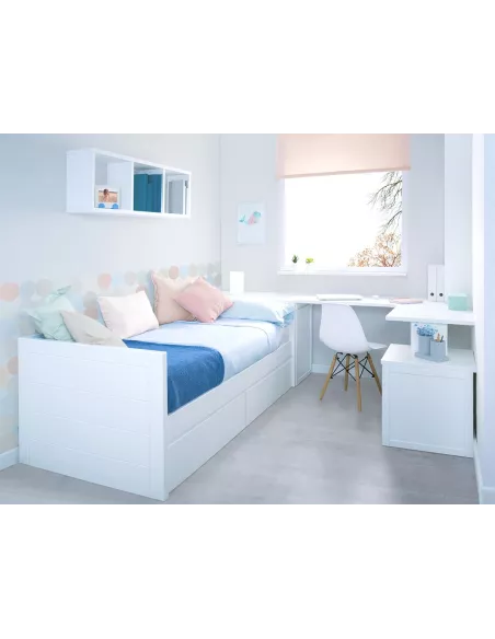 Cameretta salvaspazio con scrivania e letto Lineare