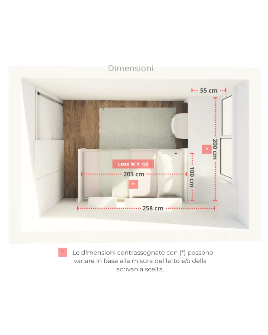 Camera per ragazzi con zona studio - Lineare | Pack completo