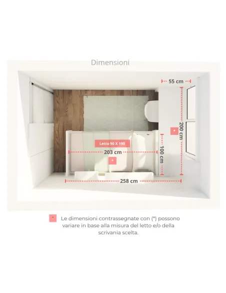 Camera per ragazzi con zona studio - Lineare | Pack completo