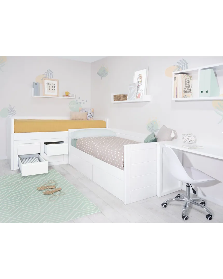 Letto ad L con cassetti Lineare