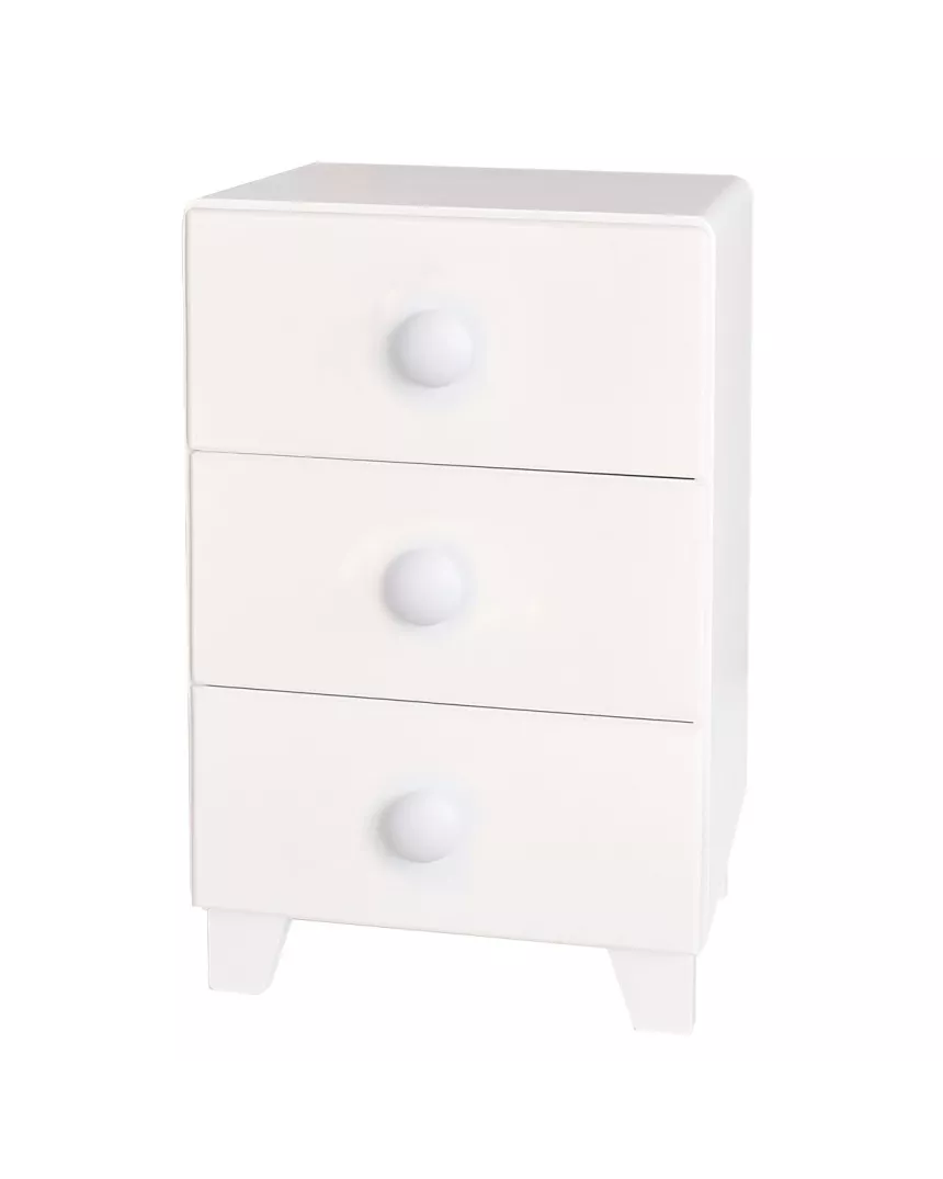 Comodino piccolo 3 cassetti, tondo, bianco