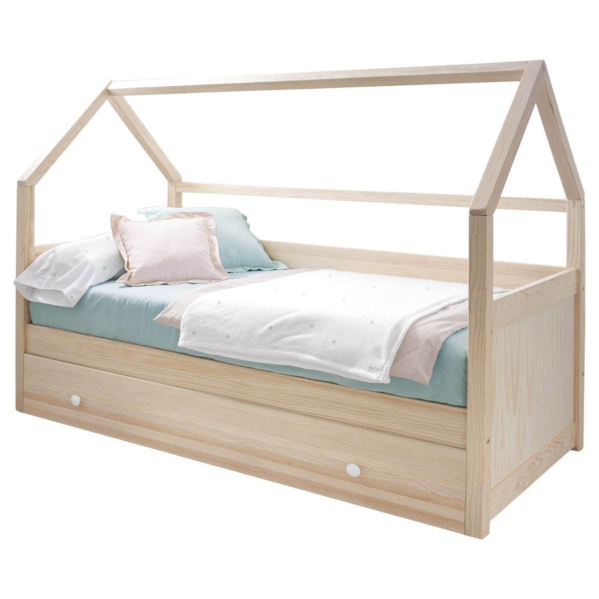 NeedSleep® letto casetta con letto estraibile, letto a castello legno per  2 bambini, letto singolo con letto estraibile, lettino montessoriano