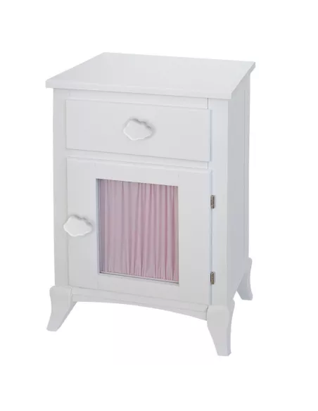 Comodino con tenda rosa