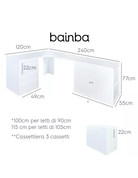 Scrivania angolare con cassettiera imbottita + Cassettiera. Lineare