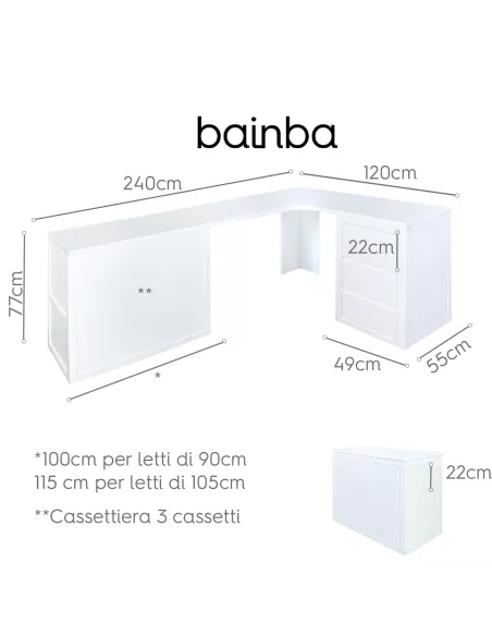 Misure Scrivania angolare con cassettiera imbottita a sinistra