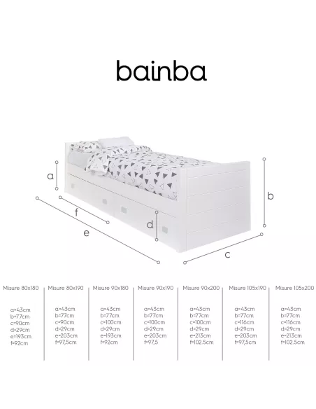 Misura letto con cassetti Lineare