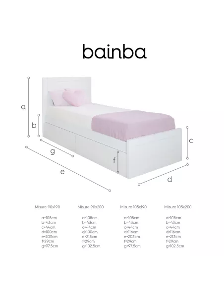 Misure letto con cassetti Lineare