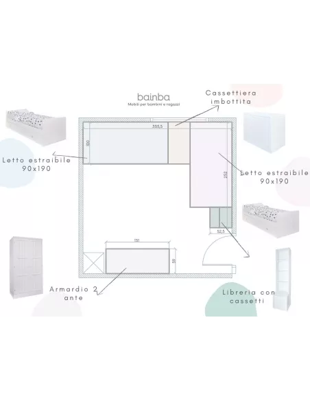 Piano cameretta per ragazzi disegno 3D