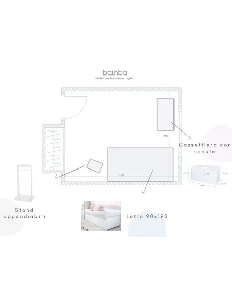 Piano progetto camera per bambine - disegno 3D