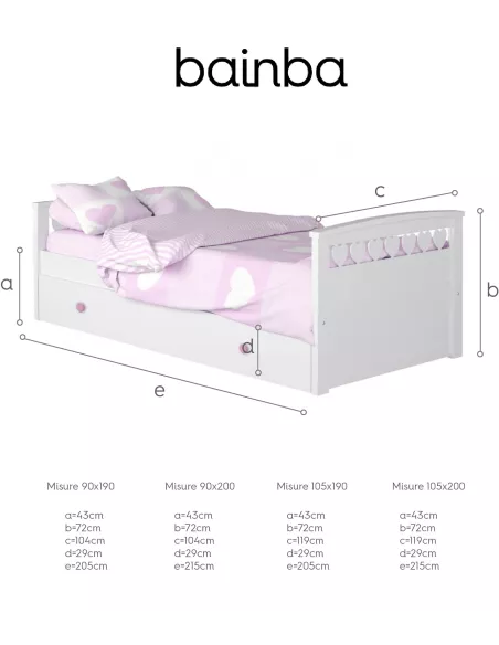 Misure letto estraibile per bambine Cuori