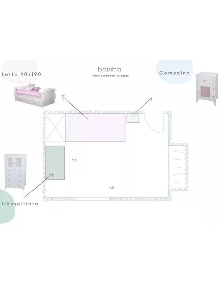 Piano progetto camera per bambine - disegno 3D