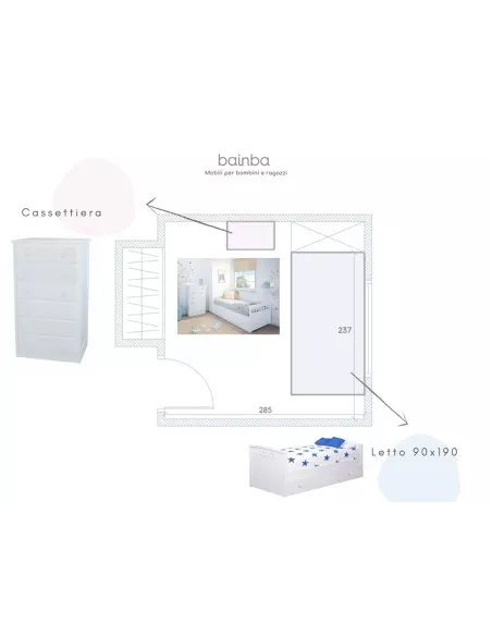Piano progetto camera per bambine - disegno 3D