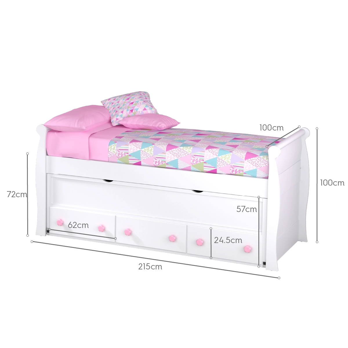 Letto Estraibile Gondola Per Bambina - Materasso 90x190 Cm - Colore Rosa